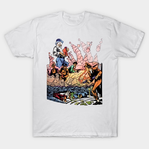 Robbery Thieves Mask Smokescreen Money Dollars T-Shirt by REVISTANGO